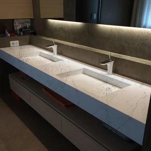 AST OEM/ODM Premium Quality 6009 Empira White resistant Stone Concrete high hardness polished kitchen Quartz Countertops