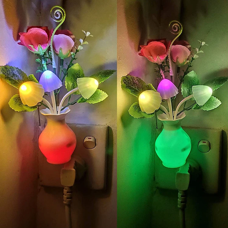 
7 colors changing Cute and Flexible 2Pack Plug in LED Night Light w/Auto Dusk to Dawn Sensor 