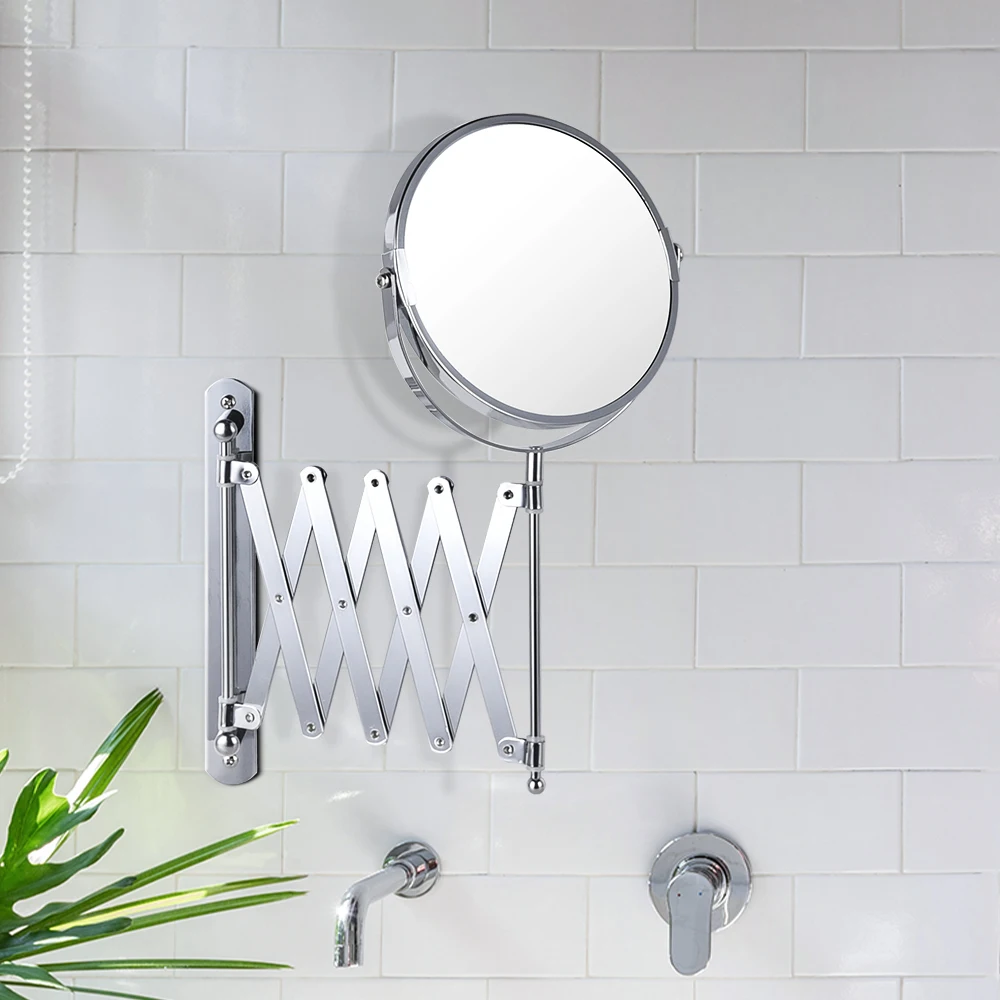 Scissors Extendable Arm Double Side Wall Mounted Bathroom Vanity Mirror With Magnifying Mirror