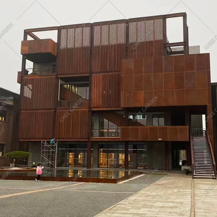 Стальная фасадная декоративная цельная металлическая панель Corten, Облицовочный лист, 3D настенная панель, водонепроницаемая промышленная занавеска, дизайн стен