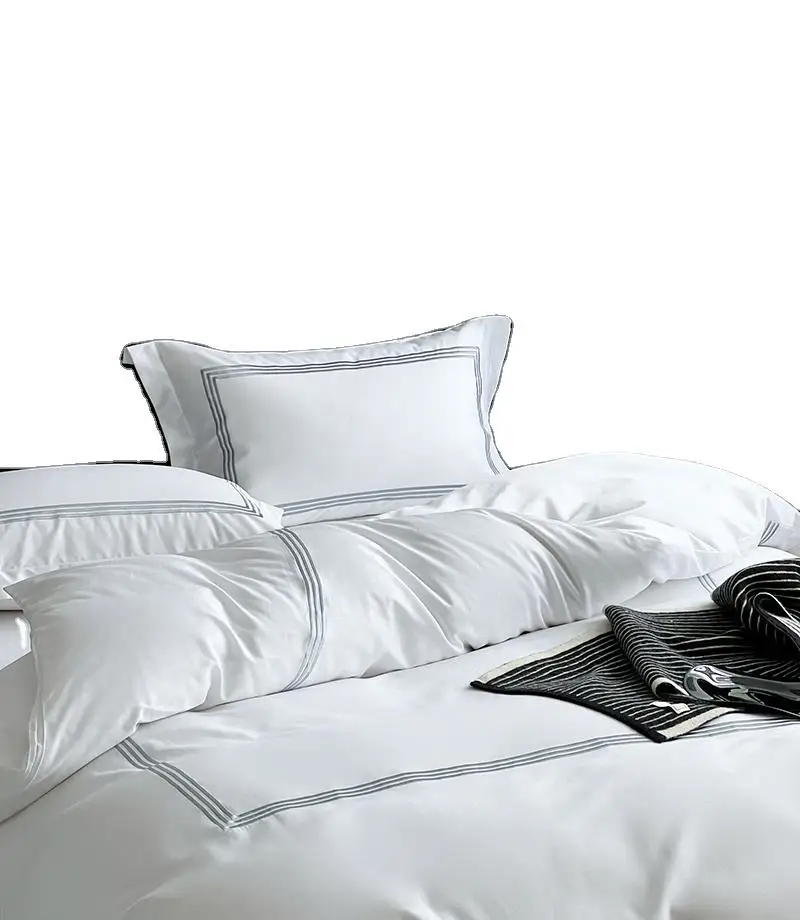 Beautiful Customized White Cotton Weaving Bedding Fabric Hotel Quilt Cover Bed Linen Sheet Bedding Set