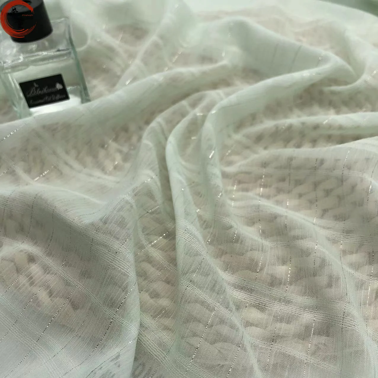 Silver Silk Crepe Chiffon Fabric By The Meter for Skirt Dresses Clothing Sewing Soft Sequin Transparent Thin Fabric