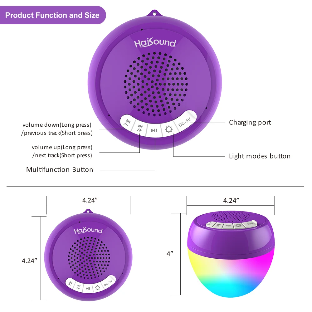 Cootway 2024 New Arrivals IP68 Waterproof Floating Speaker with LED RGB Light Show TWS Function Mini Pool Speaker