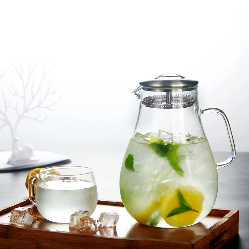 Hot sale 1900ml Creative glass juice pot Home filter glass cold water bottle