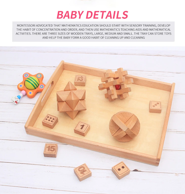 Xiair Wooden Montessori Tray Toy Science Teaching Aid Kindergarten Montessori Wooden Tray Early Education Montessori Medium Tray