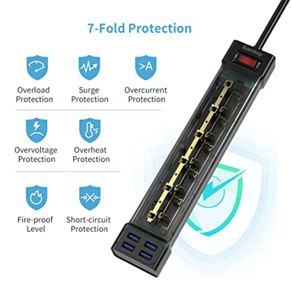 SUPERDANNY electrical plugs Surge Protector Power Strip125 Volts  AC Outlet  USB power extension socket