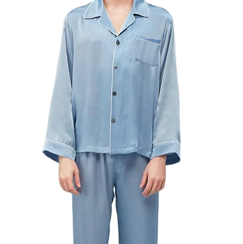 2023 new fashion luxury 100% pure silk pajamas set for men