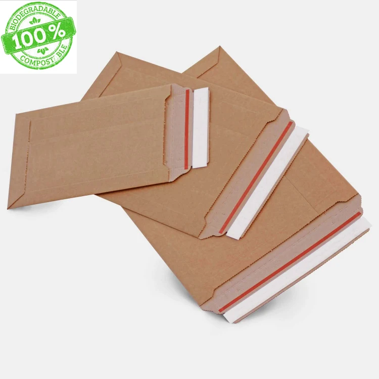 Custom Eco Friendly Biodegradable Thick Shipping Polymailer Brown Kraft Paper Mailer Bag Rigid Cardboard Recycled Envelopes