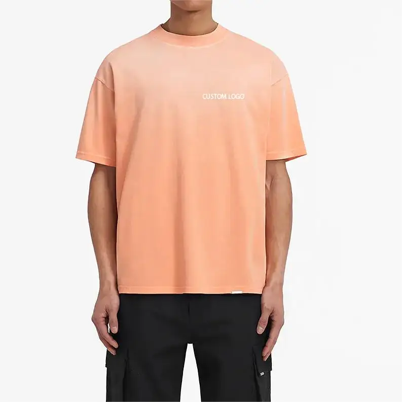 QYOURECLO Custom Logo Wholesale 300 GSM Thick Heavyweight 300gsm 100% Cotton Oversized Sun Faded Acid Washed T-Shirts