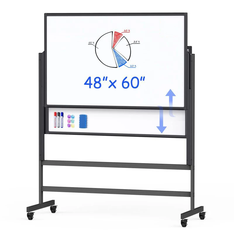 Large Standing Easel White Board Mobile Double-Side Magnetic Rolling White Board Height Adjustable Dry Erase Whiteboard