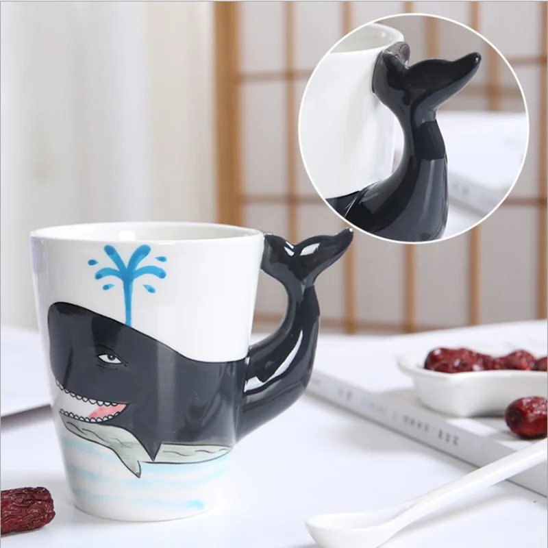 Creative 3d design ceramic coffee mug sea animal Dolphin Hippocampus Crab Lobster Whale