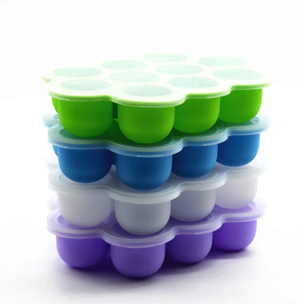 Reusable Storage Baby Food Container Dishwasher safe Silicone Freezer Ice Cube Trays Silicone Egg Bite Molds with PP Lid