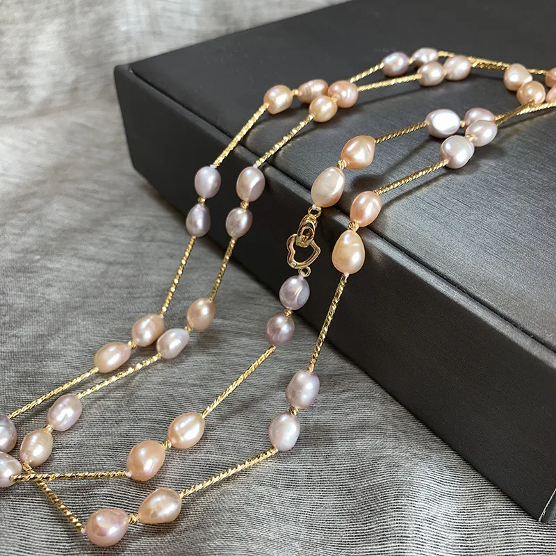 
Freshwater natural pearl long sweater chain ,colored irregular pearl autumn wild simplicity necklace for sale 