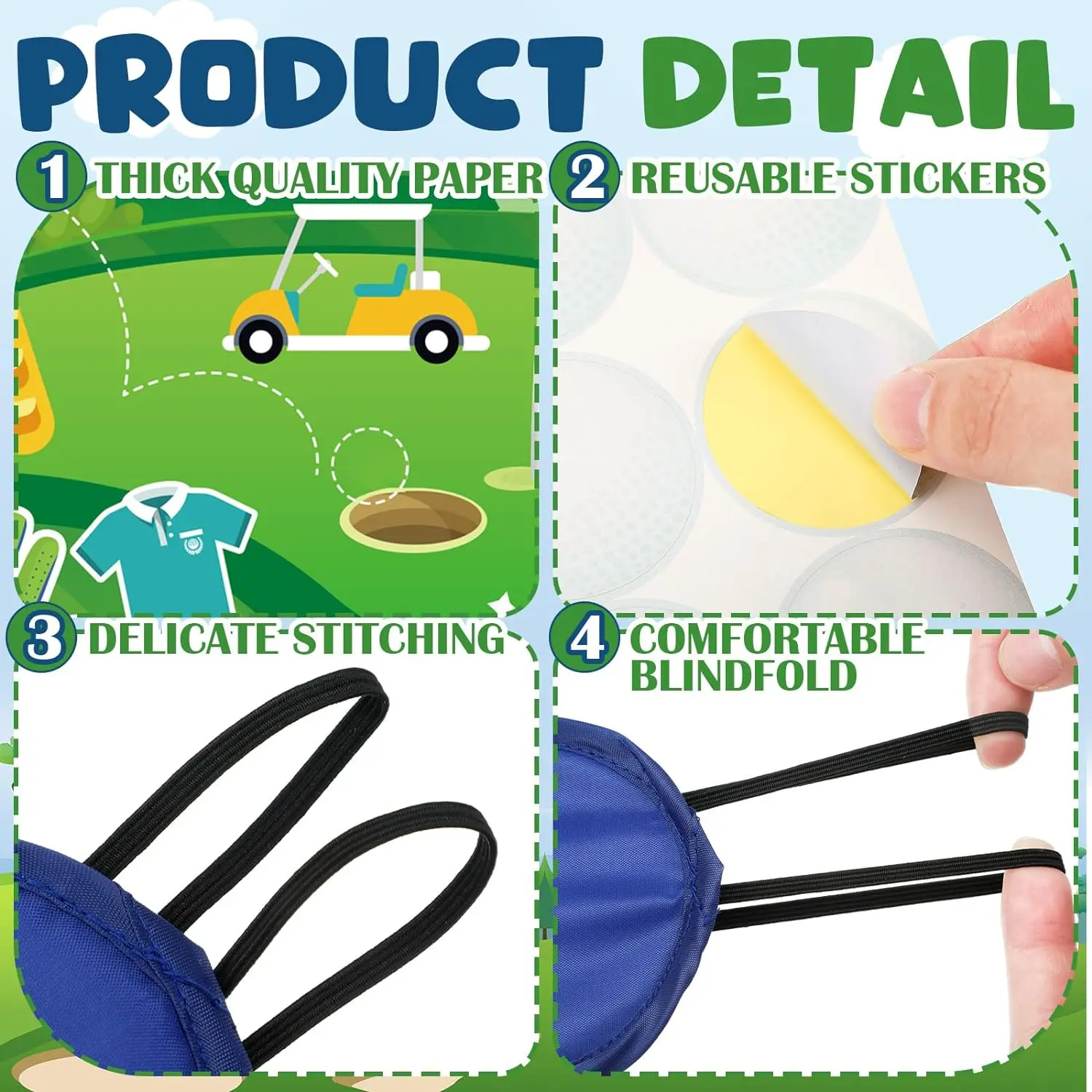 Golf Party Games Par Tee Time Pin the Golf Ball on the Hole Game Poster Stickers with Blindfolds Golf Game Party Decoration