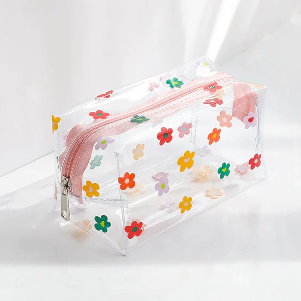 Kawaii Clear Transparent Cosmetic Pouch PVC Makeup Bag for Women Waterproof Zipper