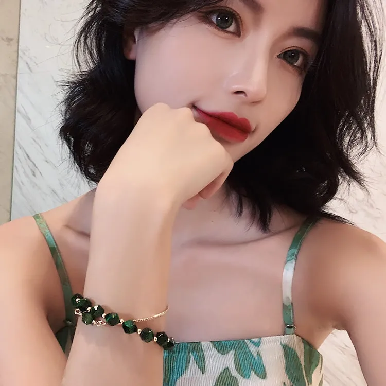 Adjustable Green Gemstone Bracelet Female Simple Personality Bracelet 2  Set Bracelet