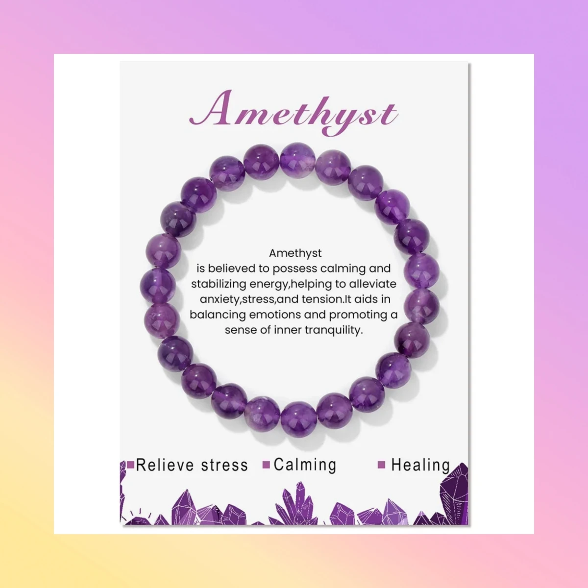 Amethyst  Rose Quartz 8mm Natural Stone Beaded Elastic Bracelet healing stones and crystals bracelets Jewelry For Women men