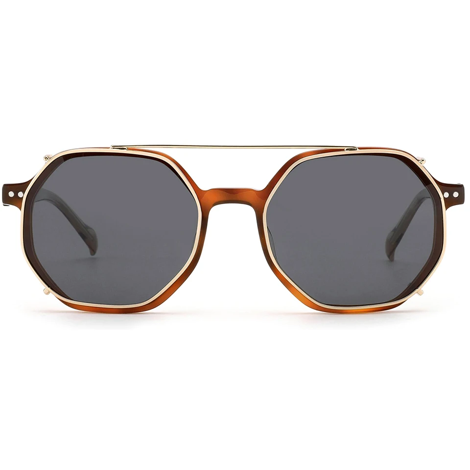 China Factory Eyeglasses Frame Low Moq Acetate Round Frame Clip On Polarized Lens Sunglasses Retro Clip On Magnetic Sunglasses