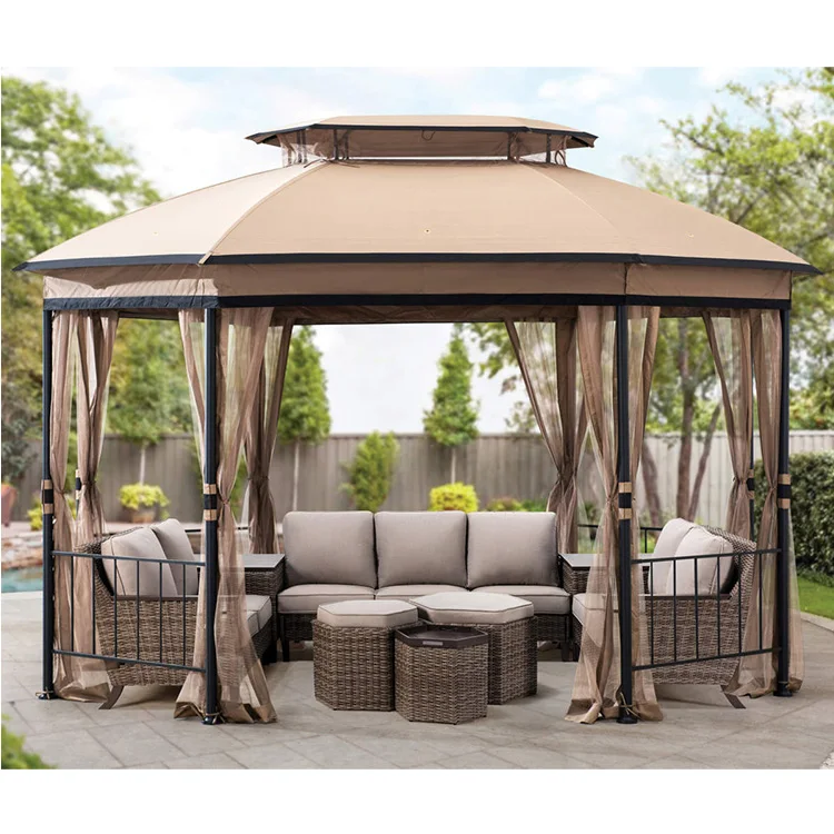 12 ft. x 10 ft. Octagonal Steel Frame Gazebo with Tan Canopy