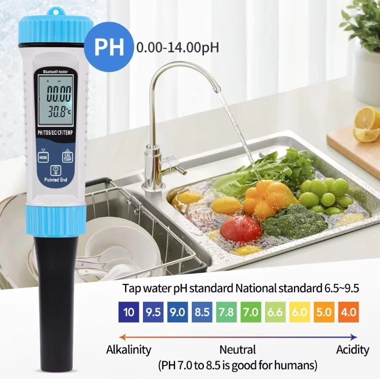 5 in 1 Digital PH Meter with Blue tooth Water Quality Pen EC TDS Salt SG Temperature Water Tester for Aquarium Hydroponic Pool