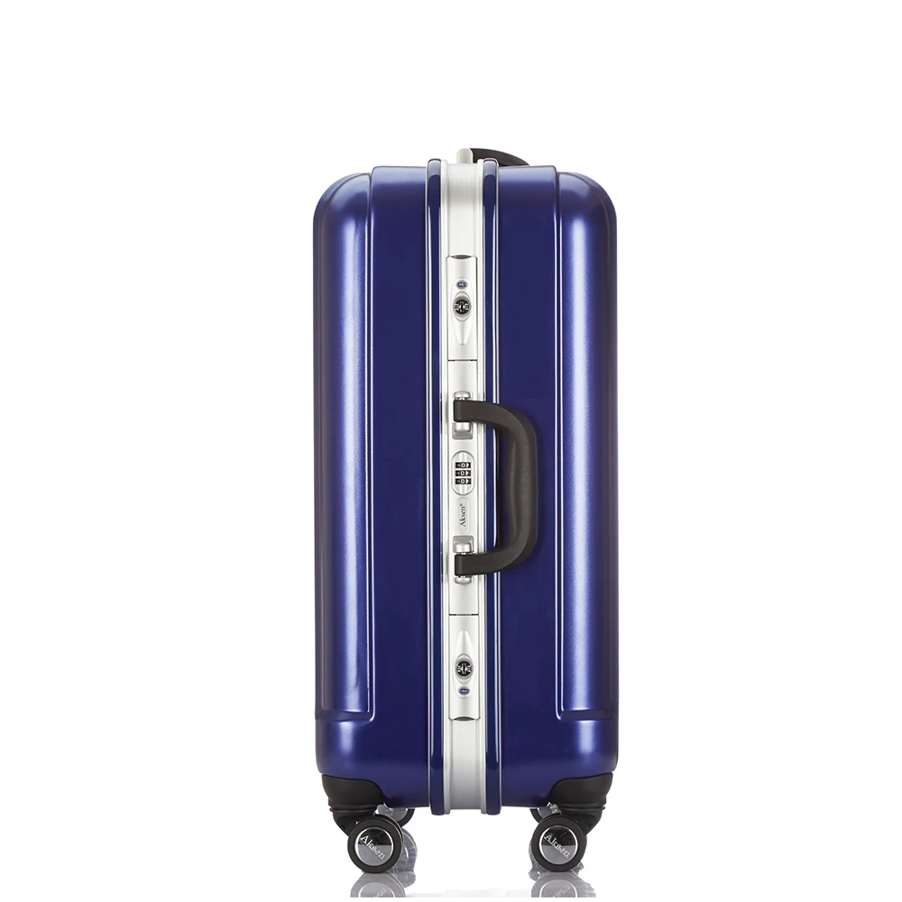 vintage trolley bags with 4 wheels Aluminum Frame durable plastic hard blue pilot suitcases luggage