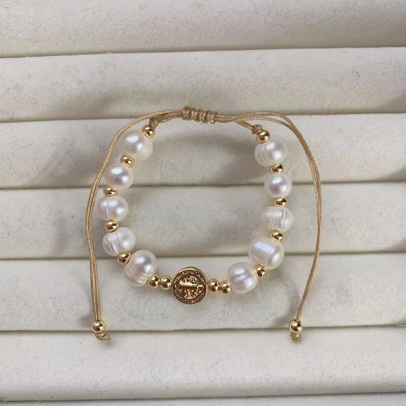 Faith SAN Benito Charm Bracelet Gold Plated Brass Freshwater Pearl Zircon Heart Bead Blessed Adjustable Bracelet Jewelry