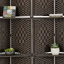 6 ft Tall Diamond Room Divider Folding Privacy Screens Partition Wall with 2 Display Shelves