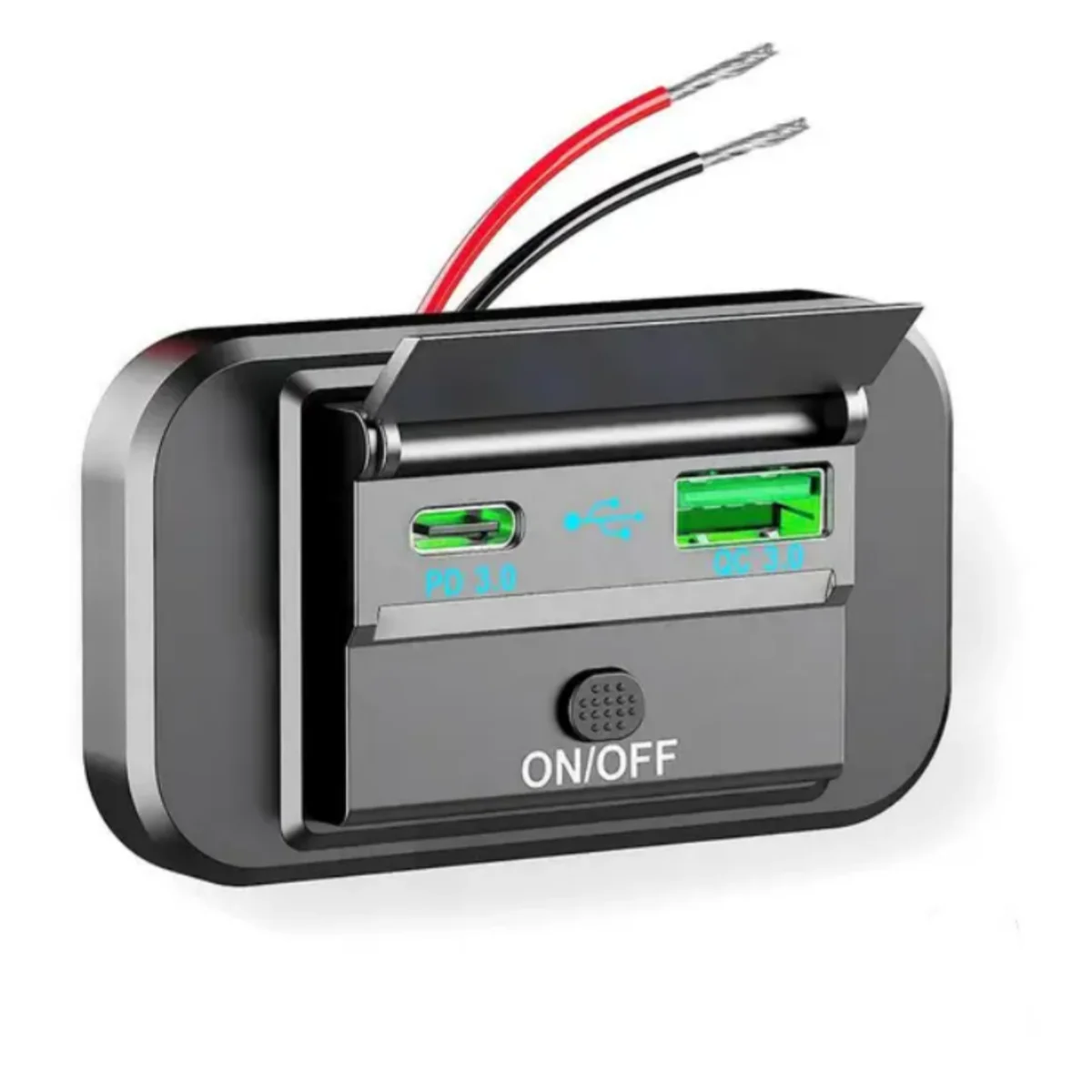 12v  RV Bus USB Panel Mobile Charger QC3.0+PD3.0 Fast Charging Without Opening Hole red led