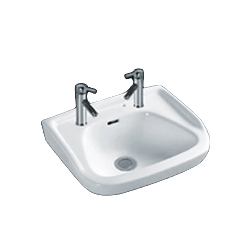 Cheap Double Faucet Hole Wall-hung Lavabo Bathroom Sinks Popular Ceramic White Hand Washbasin