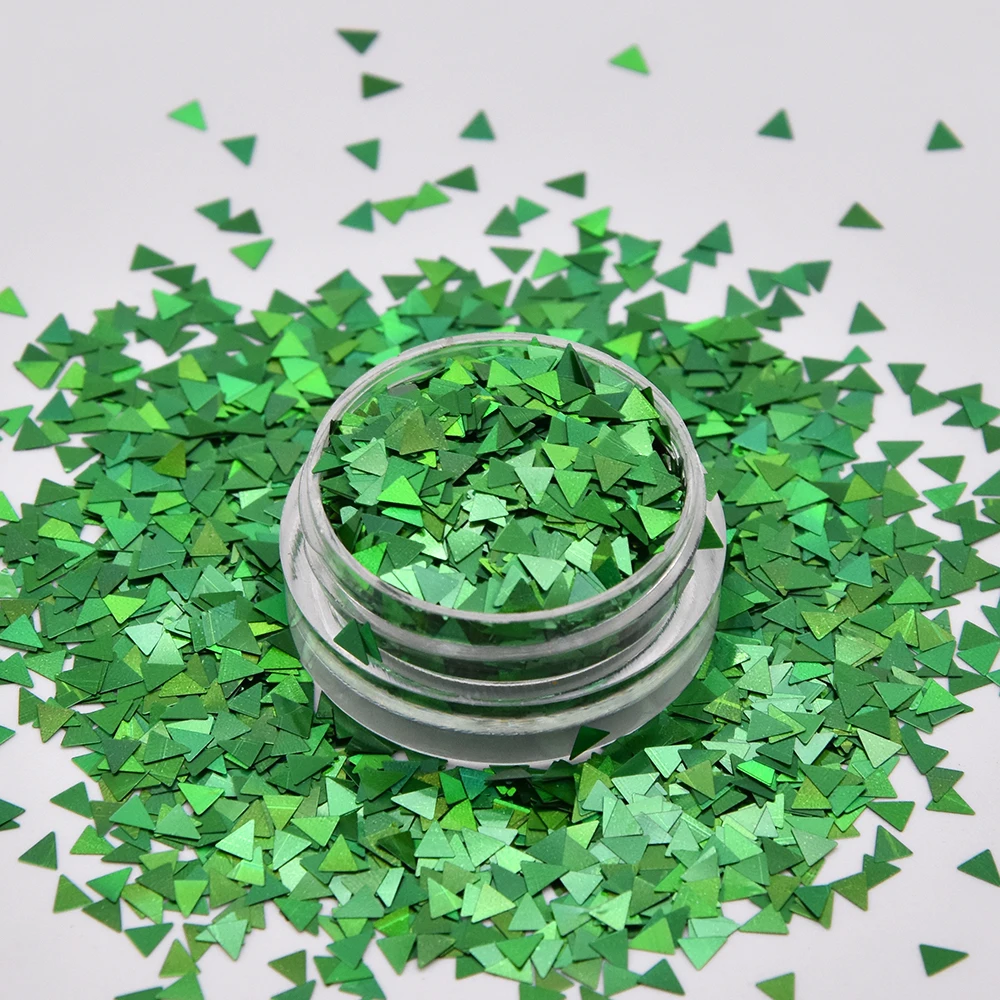 Eco Exclusive Design Wholesale Resistant Solvent green glitter shape holographic triangle