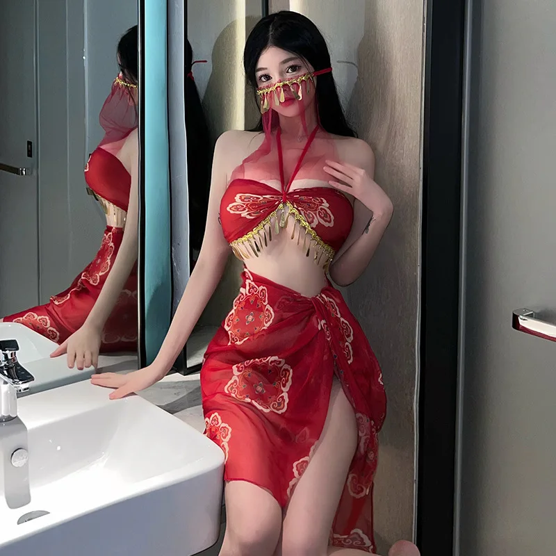 Сексуальная древняя Пижама Hanfu марлевая перспективная Соблазнительная танцевальная наложница экзотическая сексуальное нижнее белье Костюм Танцора