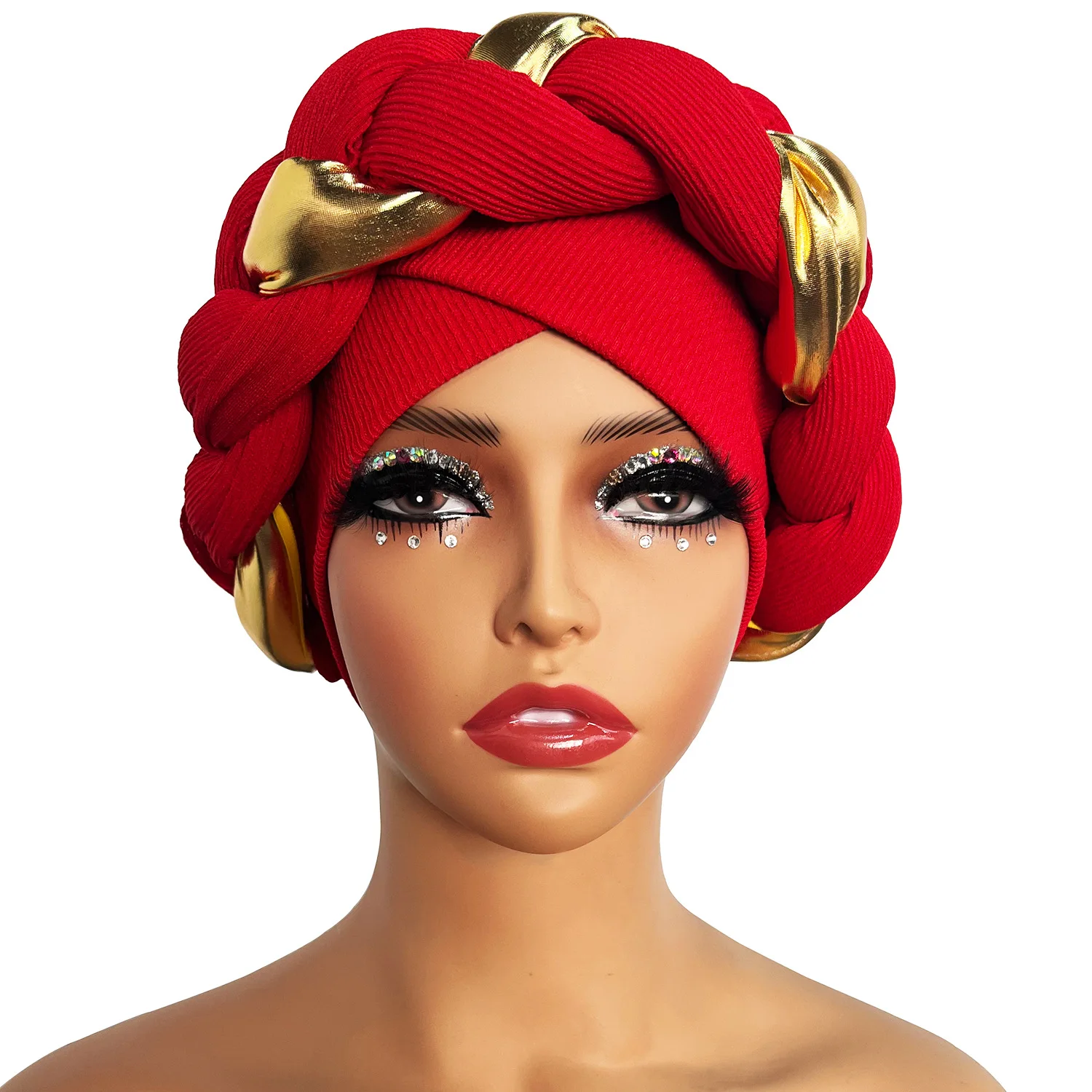 HZM-23431 Wholesale Latest Shiny Braided Party Cap Wear Head Wraps Luxury Elastic Muslim Bonnet African Turban For Women