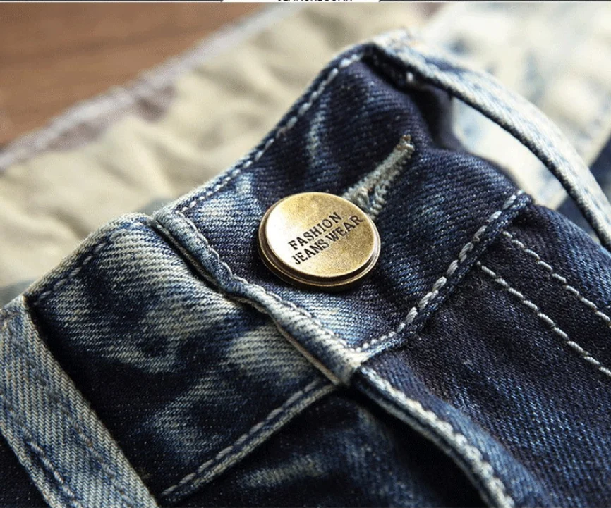 fashion crazy patch embroidery punk streetwear ripped hole men jeans