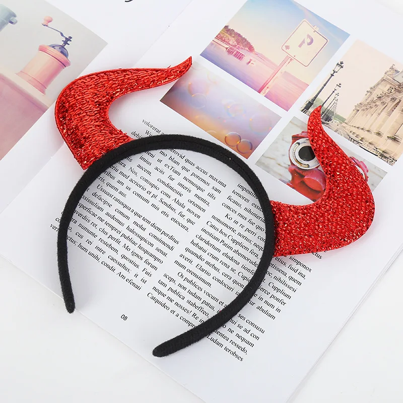 2407 Ganglian Halloween Decoration Headband Props Red Small Three Forks Horned Devil Set Dance Hair Accessories Supplie