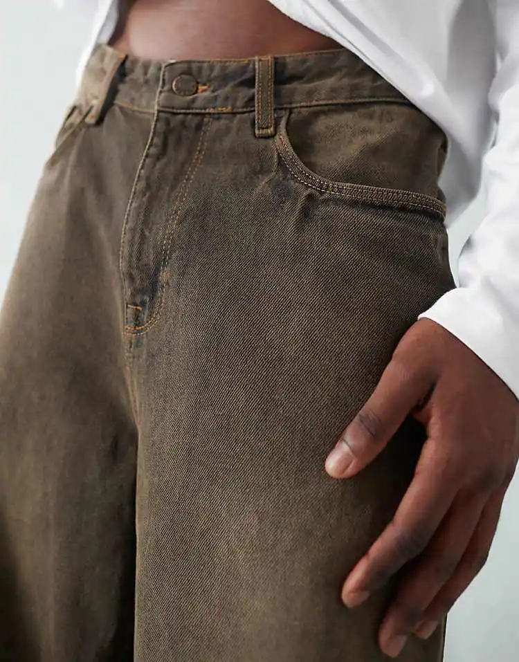 Wholesale Custom High Quality Wash Brown Loose Wide Leg Plus Size Baggy Jeans Pants For Men