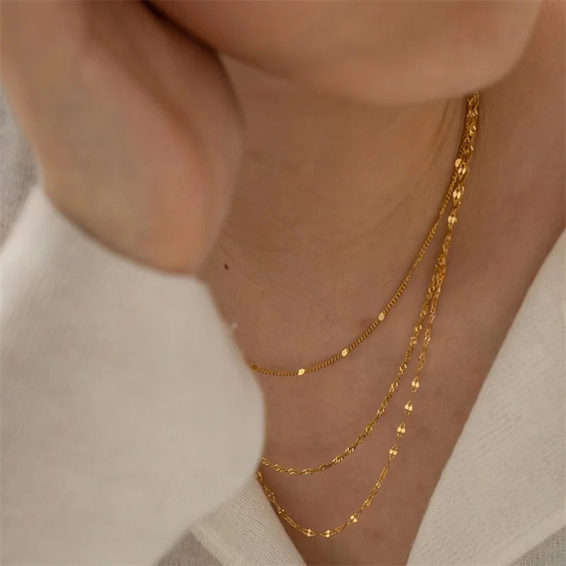 Vintage all-in-one stainless steel multilayer necklace plated in 18k gold does not fade necklace for women