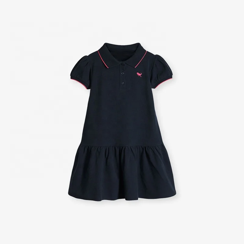 Customized 100% Cotton Baby Girl Dress Designs Summer Knitted Short Sleeve Cute Girls Sport Wear Dresses