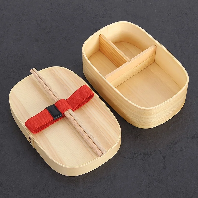 Double Japanese Bento Lunch Box for Kids Split Lunch Boxes Wooden Sushi Boxes Picture Rectangle Sustainable Kitchen Food Storage