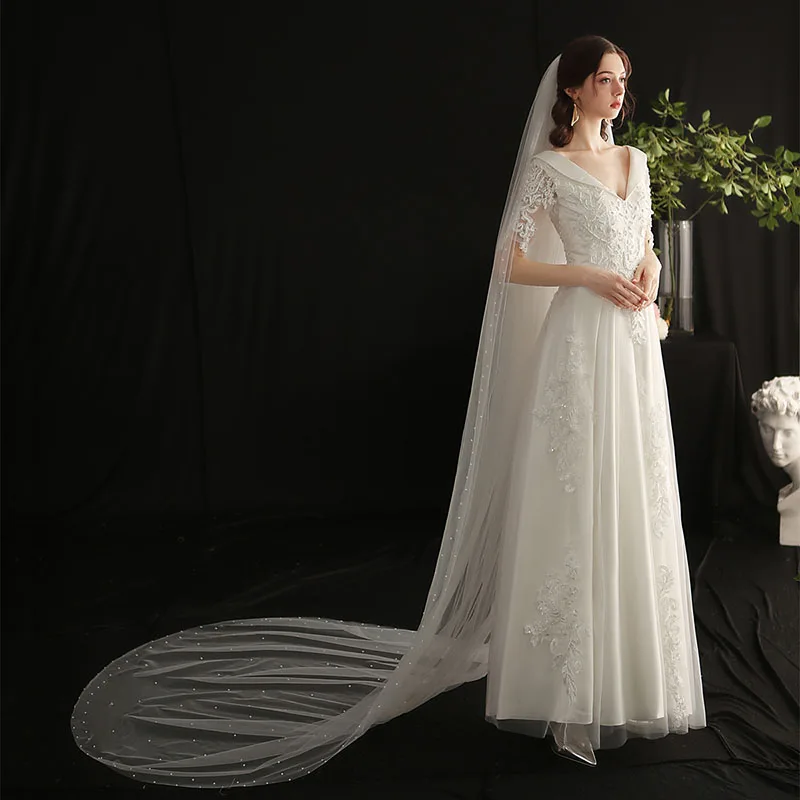 Свадебная фата SLBRIDAL с кружевными краями и жемчугом свадебная гребнем белая свадебные аксессуары для невесты женское