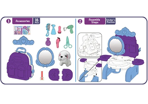 Girls Beautiful luxury Dresser Toys 3 in 1 hair salon toy 16 PCS cross body bag girl pretend play educational toy