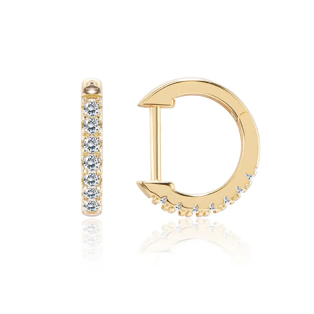 Fashion Tarnish Free 14K Gold Plated Cubic Zirconia Cuff Stone Earrings Stainless Steel Jewelry