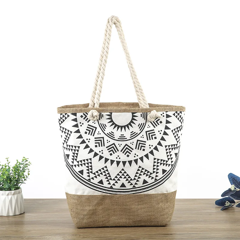 custom printed eco-friendly recycled blank cotton and hemp Ethnic Style Tote Bag