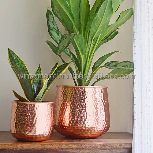 Decorative Metal Planter For Garden Decoration Copper color Hammered Planter Set of 2 For Home Decoration