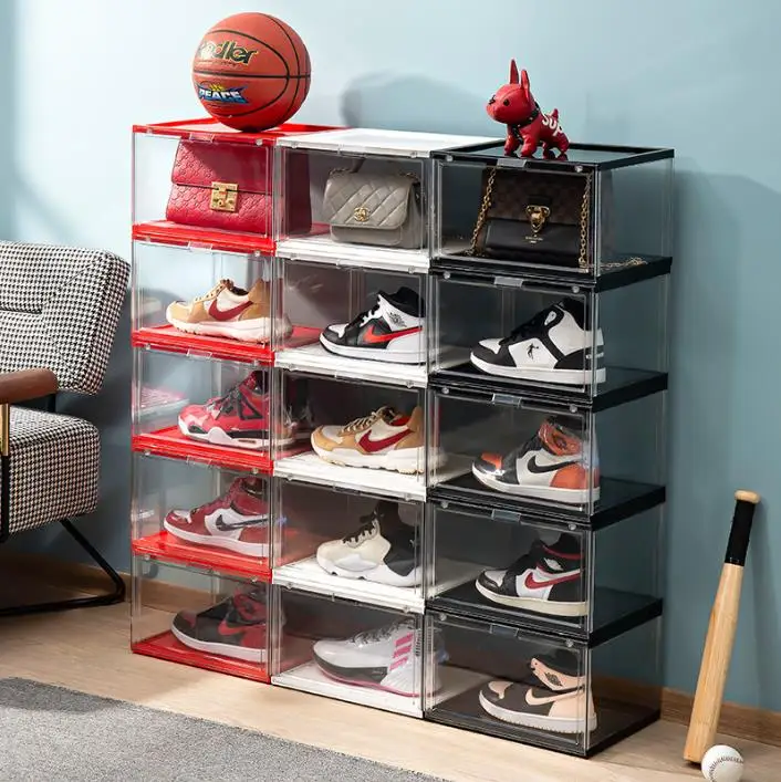 Acrylic ball shoe box double magnetic high permeability side open transparent shoe box