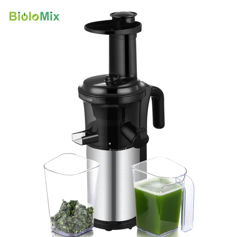 BioloMix 200W 40RPM Stainless Steel Masticating Slow Auger Juicer Fruit and Vegetable Juice Extractor Compact Cold Press Juice