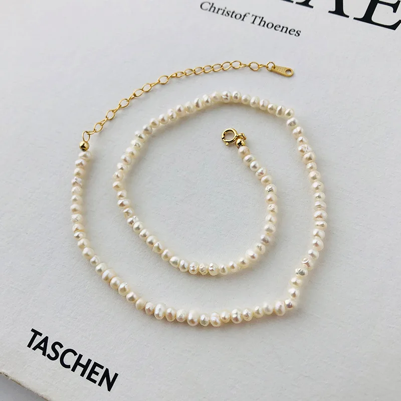 Daidan Joyeria De Plata Ley 925 Collar Pearl Necklaces Natural Tiny Pearl Choker Silver Pearl Chain Necklace