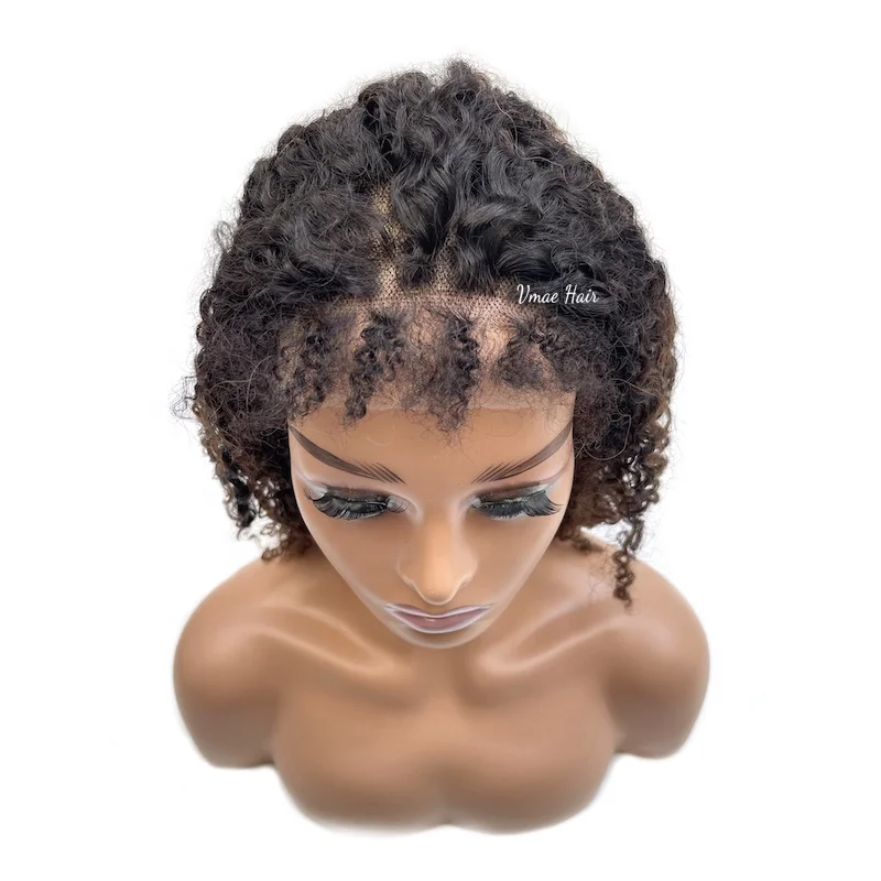 VMAE Virgin Balayage Color Curly Edge Afro Kinky Curly Coily Curls 44 55 HD Lace Closure Frontal Base Human Hair Wig Black Women