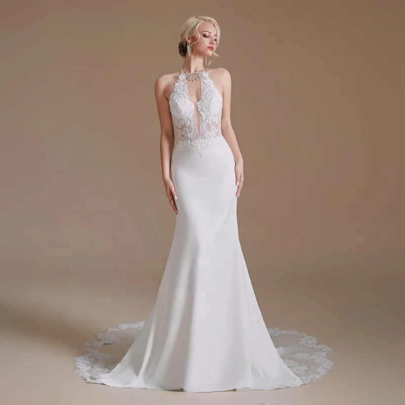 Factory Made New Sample Halter Mermaid Backless Wedding Dresses