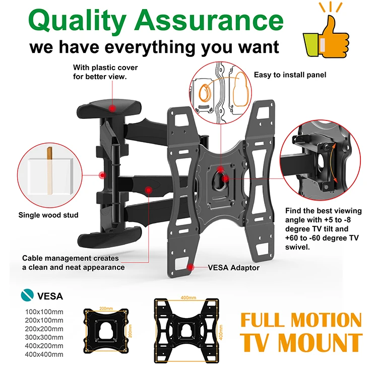 KALOC-X7 fit 32 to 70 Inch wall mounted tv brackets swiveling full motion tv mount tv holder 180 degree swivel