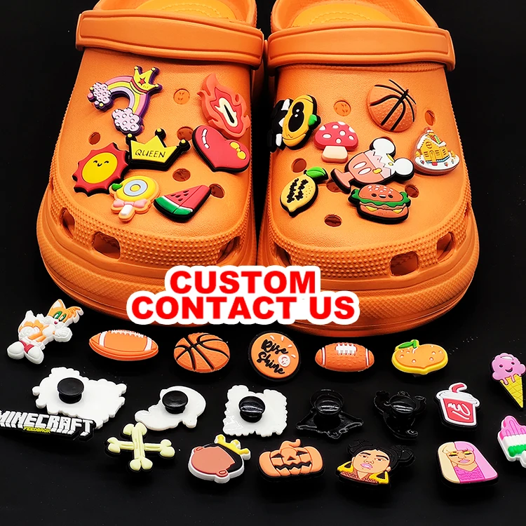 Custom Logo Wholesale Letter Flower 3d Pvc Rubber Decoration Clogs Bad Bunny Ball Basketball Designer Custom Shoe Charms